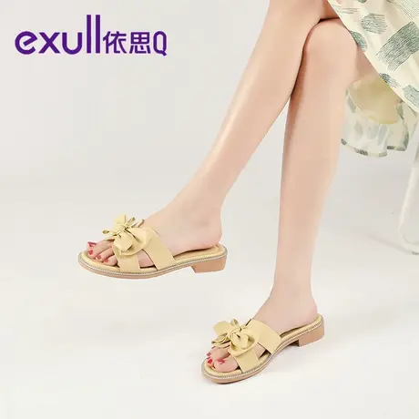 exull依思q2023真皮拖鞋女时尚秋季蝴蝶结仙女风凉拖低跟舒适透气商品大图