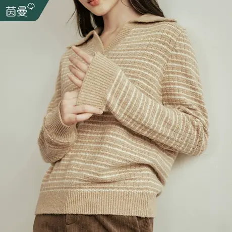 茵曼条纹小翻领针织衫毛衣女2023年冬季新款长袖宽松打底内搭上衣图片
