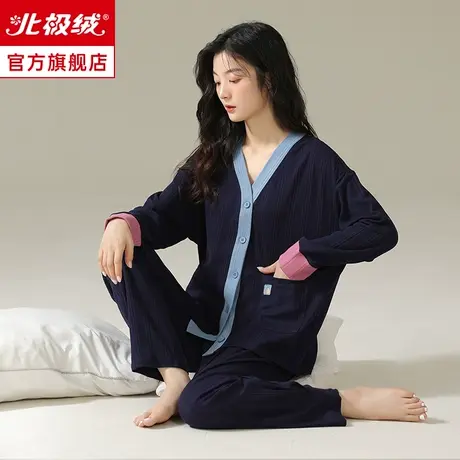 纯棉睡衣女春秋长袖薄款大码学生宿舍简约外穿女士夏季套装家居服商品大图