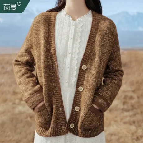 茵曼法式复古软糯针织开衫毛衣女2023年冬季新款长袖外搭上衣外套图片