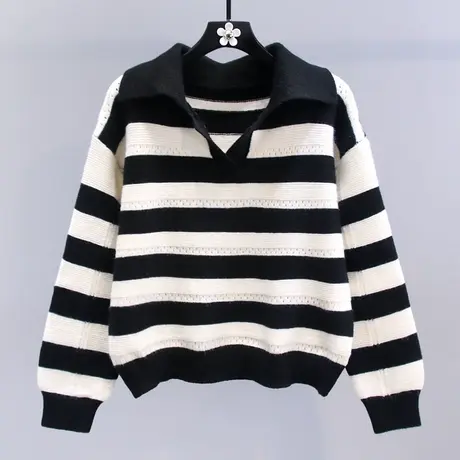 复古条纹毛衣女秋冬2023新款宽松慵懒风设计感小众短款针织衫上衣商品大图