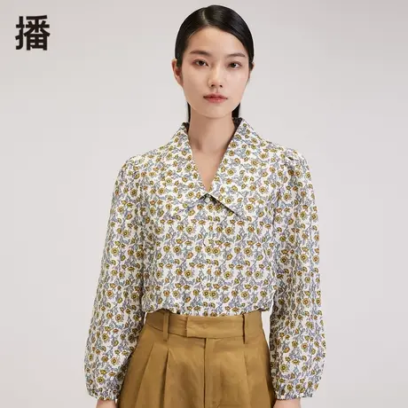 播方领印花衬衫女2023年秋季新品代购单排扣碎花衬衣上衣专柜正品商品大图