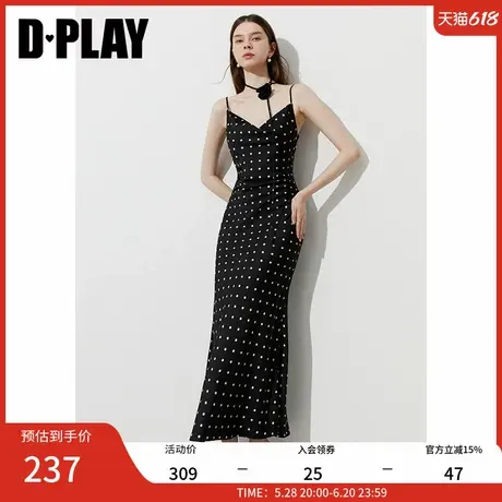 DPLAY【高光缪斯系列】2025夏季新款黑色波点连衣裙女鱼尾吊带裙图片