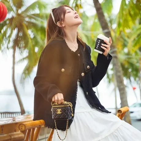 唐狮早春外套女小香风法式白色春秋新款小个子气质女士上衣商品大图