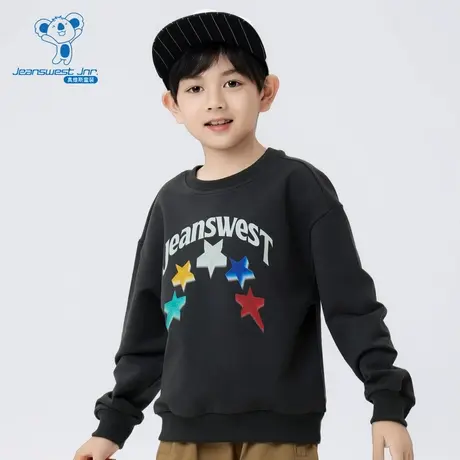 JJ真维斯男童春秋季星星字母印花简约ins宽松圆领大中童长袖卫衣商品大图