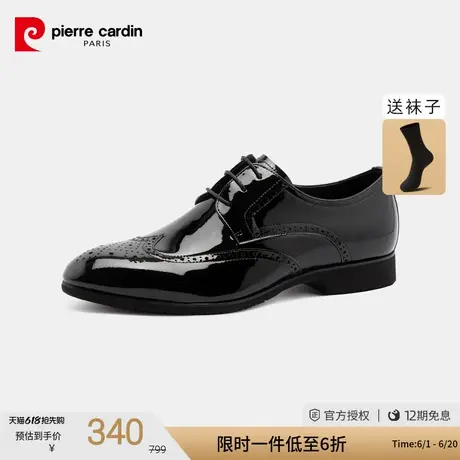 皮尔卡丹男鞋22秋新款牛皮波洛克鞋雕花真皮系带漆皮新郎婚鞋黑色商品大图