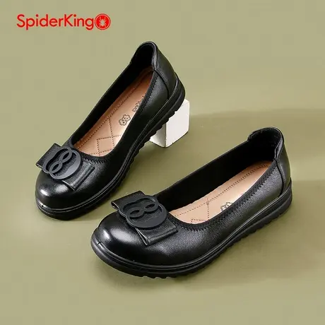 蜘蛛王女鞋2025秋季新款真皮平跟圆头女单鞋舒适轻便软底妈妈鞋女图片