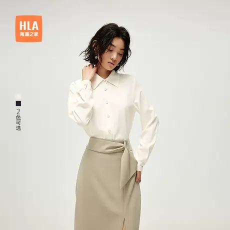 HLA/海澜之家长袖时尚微弹衬衫2025春夏新款休闲宽松翻领衬衣女装商品大图