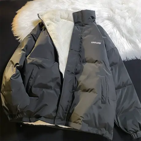 棉衣外套男冬季新款羊羔毛加绒加厚面包棉服高街潮牌宽松保暖棉袄商品大图