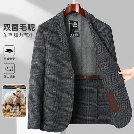 秋冬新款羊毛大衣短款商务轻奢双面毛呢西装外套男休闲西服上衣商品大图