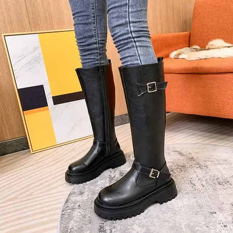 靴子女2023年新款春秋季粗跟高跟骑士靴英伦风爆款炸街长筒靴ins图片