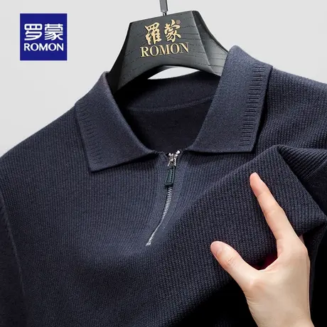 罗蒙男士百搭纯色针织衫2025秋冬新款时尚休闲拉链翻领保暖毛线衣商品大图