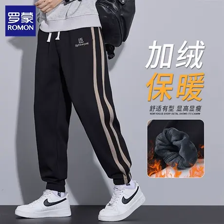 罗蒙秋冬季休闲卫裤男士宽松百搭针织运动裤潮流束脚加绒裤子N1Z图片