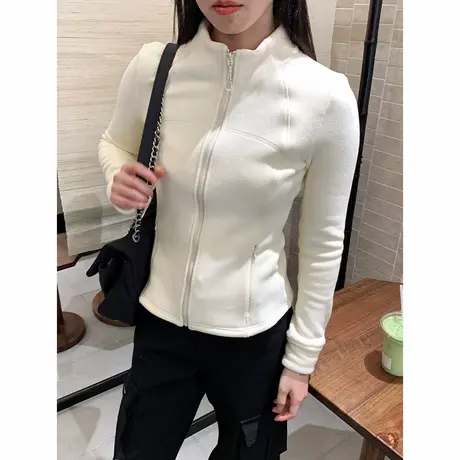 KHV真维斯杏色开衫外套女2025秋冬新款摇粒绒保暖上衣冲锋衣内胆商品大图
