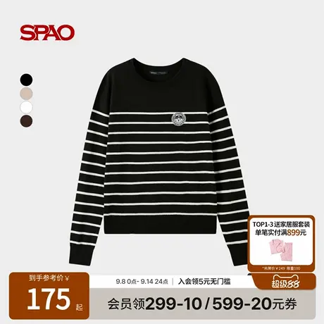【WOODIE系列】SPAO韩国同款25年秋季新品女士休闲条纹撞色毛衣商品大图