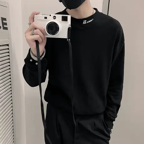 秋季潮牌小高领长袖T恤纯色潮流韩版休闲卫衣重磅内搭修身打底衫商品大图