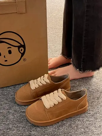 复古加绒勃肯鞋女2023年秋冬季新款厚底软底豆豆鞋休闲丑萌平底鞋商品大图