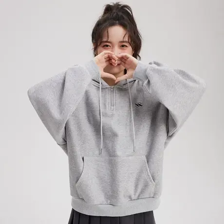 灰色连帽卫衣加绒加厚女秋冬2023新款设计感小众chic港味上衣长袖图片