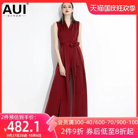 酒红色气质高腰阔腿裤连体裤女夏2023新款时尚显瘦垂感连衣裤套装图片
