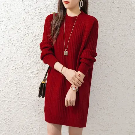 中长款毛衣女秋冬季2023新款宽松打底衫加厚针织衫半高领套头外穿图片