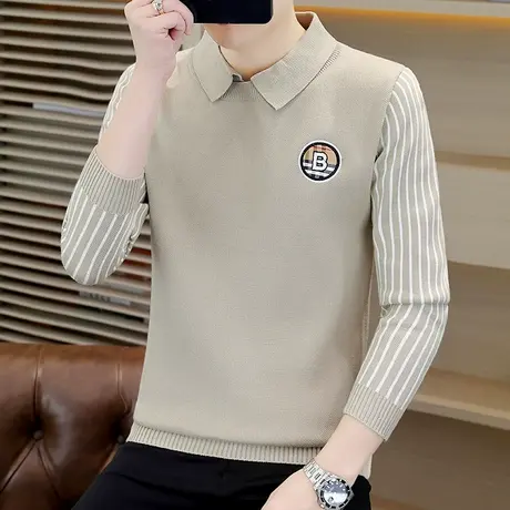 高级感衬衫领毛衣男士潮牌秋冬季潮流百搭打底针织衫加厚内搭线衣商品大图