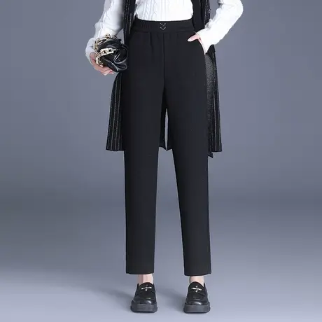 松紧腰职业小脚裤女秋冬2023新款羊毛呢直筒裤显瘦通勤休闲裤子厚商品大图