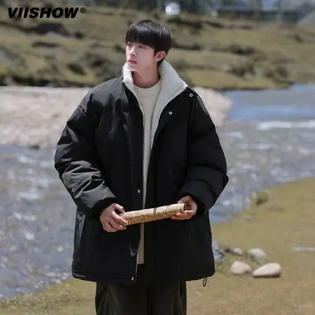 VIISHOW立领棉服男冬季潮牌休闲面包服宽松立领加绒加厚棉衣外套商品大图