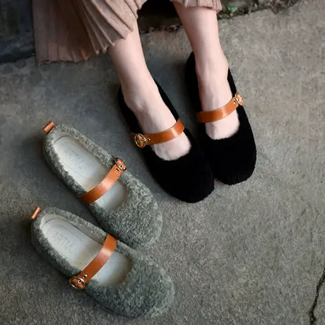 Artmu阿木毛毛鞋女冬外穿平底单鞋软底豆豆鞋玛丽珍鞋女2023新款商品大图