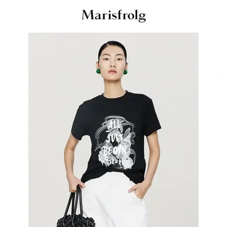 【30周年限定】玛丝菲尔上衣2023年春装新款时尚印花纯棉短袖T恤图片