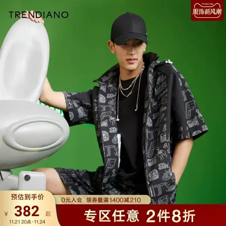 TRENDIANO夏季男装新款时尚设计拉链可拆卸连帽短袖风衣男商品大图
