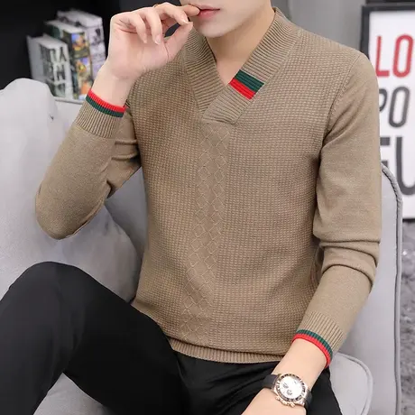 毛衣男针织衫秋季新款V领长袖打底衫时尚休闲韩版修身青年线衣潮商品大图