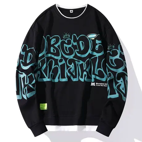 痞帅印花卫衣男秋款高街重磅长袖t恤潮牌男装外套青少年学生上衣图片