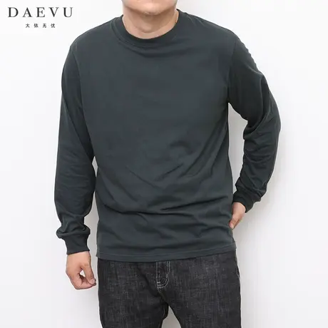 DAEVU秋春新款灰色大号日韩系潮胖子加肥加大码男款圆领长袖T恤商品大图