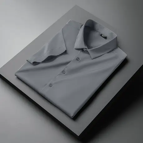短袖衬衫男士夏季薄款冰丝免烫抗皱商务灰色衬衣轻熟风高级感寸衫商品大图