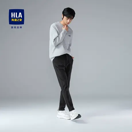 HLA/海澜之家2023宽松小脚牛仔裤松紧腰系带猫须磨毛九分裤男图片