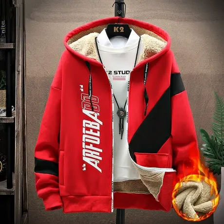 冬季13羊羔绒夹克外套男14休闲套装15青少年高中学生16岁加绒卫衣商品大图