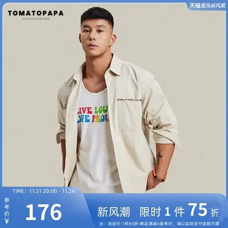 TOMATOPAPA衬衫长袖3D复古刺绣春季基础棉薄外套开衫翻领薄外套服图片