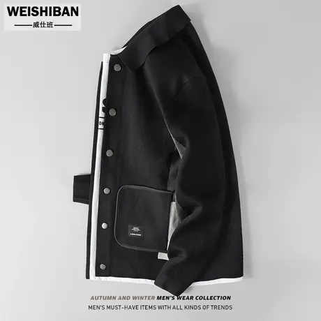 秋冬2023新款极简黑色定织面料抗皱针织衫外套男工装休闲毛衣开衫图片