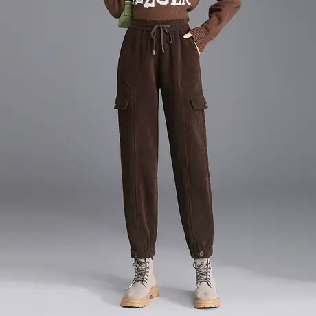 条绒哈伦裤加绒加厚保暖九分裤高腰显瘦休闲裤秋冬季2023新款裤子商品大图