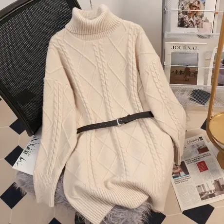 中长款麻花高领毛衣女2023新款秋冬宽松慵懒风套头针织衫外穿加厚图片