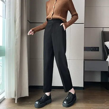 黑色西装裤女春秋新款直筒高腰垂感显瘦小个子九分休闲烟管法棍裤商品大图