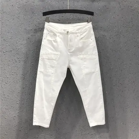 小脚七分裤女春夏新款港味时尚个性简约修身显瘦洗水棉牛仔哈伦裤商品大图