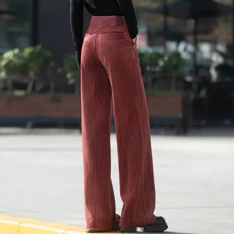 薄绒金丝绒阔腿裤女高腰秋冬2024新款休闲裤子加厚直筒裤条绒女裤图片