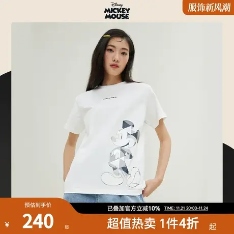【迪士尼米奇系列】【商场同款】PRICH2023夏新款棉落肩短袖T恤女商品大图