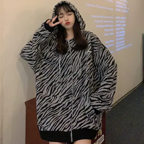 vintage卫衣女2021宽松韩版潮ins设计感小众上衣春秋薄款开衫外套图片