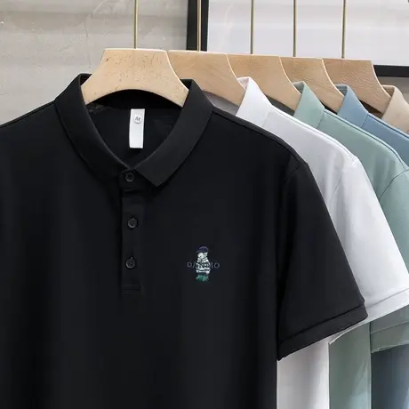 高档翻领小熊刺绣短袖polo衫男潮牌休闲t恤夏季新款男士带领上衣商品大图