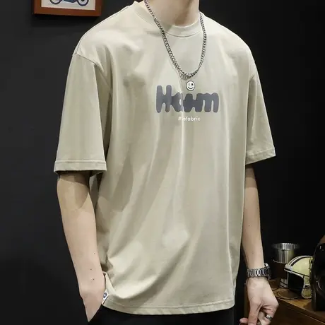 重磅短袖t恤男士上衣宽松大码男装潮牌夏季2024新款纯棉男款体恤商品大图