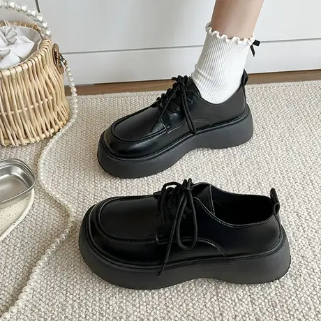 黑色小皮鞋女英伦风2024年新款春秋厚底松糕单鞋日系jk鞋网红百搭商品大图