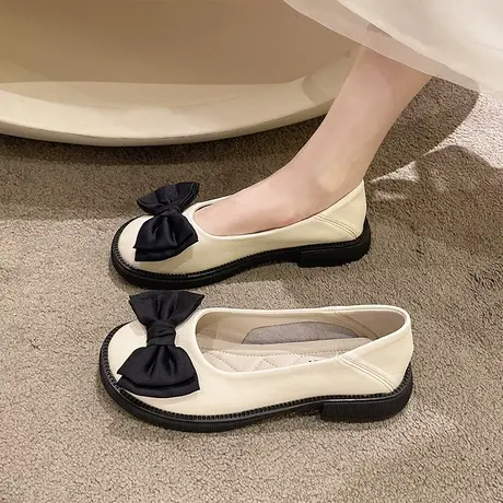 一脚蹬孕妇鞋女2024年春季新款蝴蝶结平底两穿单鞋圆头浅口奶奶鞋商品大图