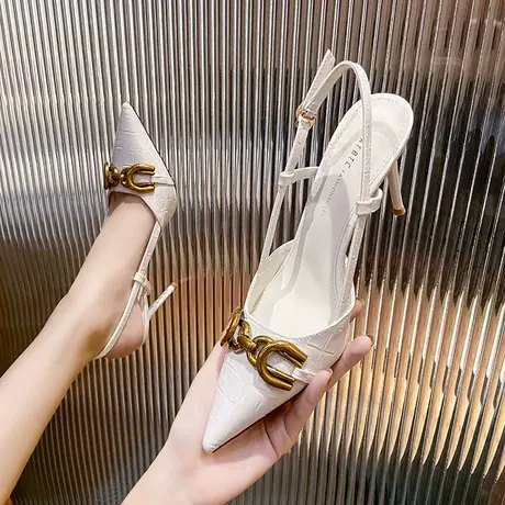 一字扣带金属扣高跟鞋女细跟2024年春季新款气质百搭尖头职业单鞋图片